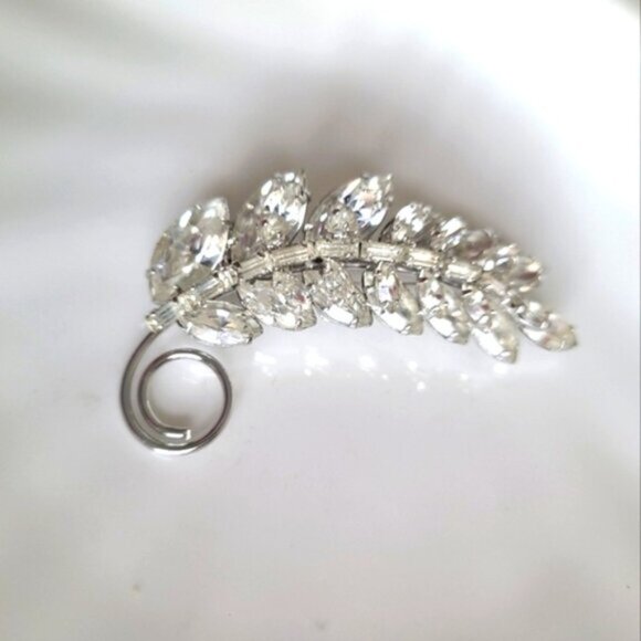 Vintage Jay Flex Sterling Silver Crystal Leaf Brooch Pin - Picture 4 of 14
